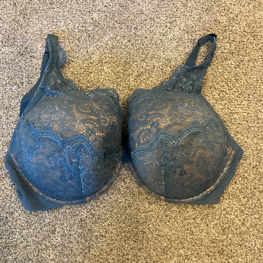 ThirdLove 24/7 Lace Contour Bra Slate Blue Floral Underwire 42E Curvy Plus Size